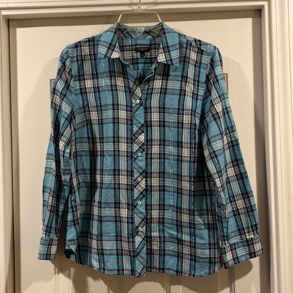 Talbots women’s blue plaid shirt like new MP - Picture 3 of 5